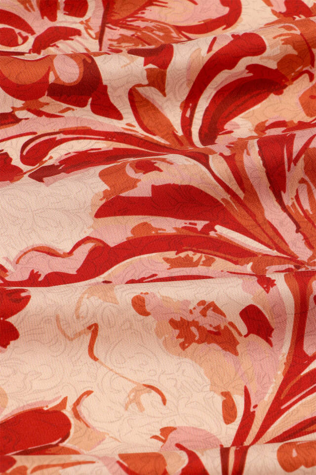 Burgundy Flower Pattern Twill Silk Scarf - 3