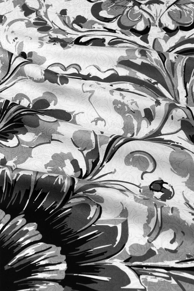 Gray Flower Pattern Twill Silk Scarf - 3