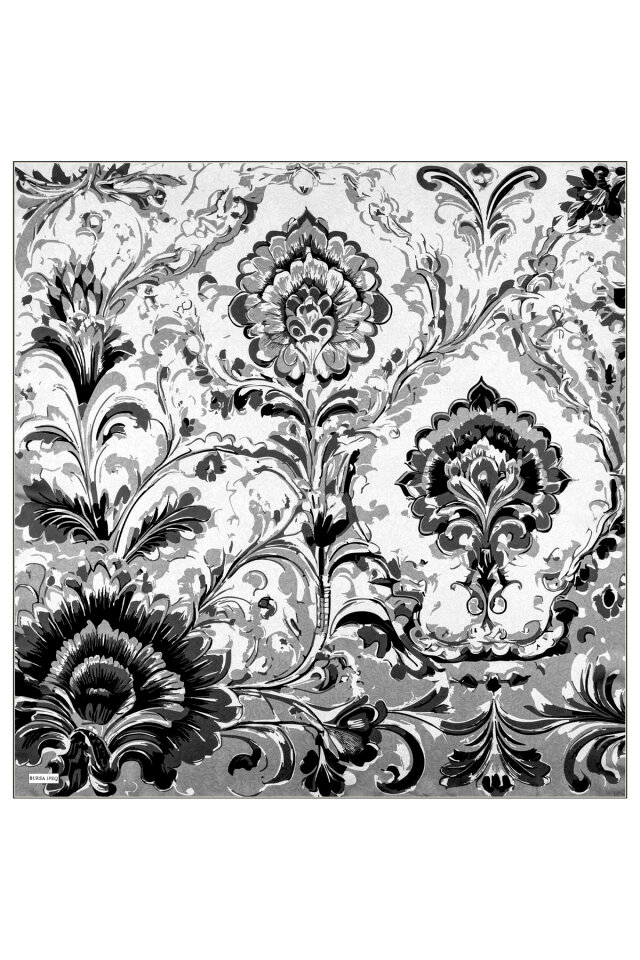 Gray Flower Pattern Twill Silk Scarf - 2