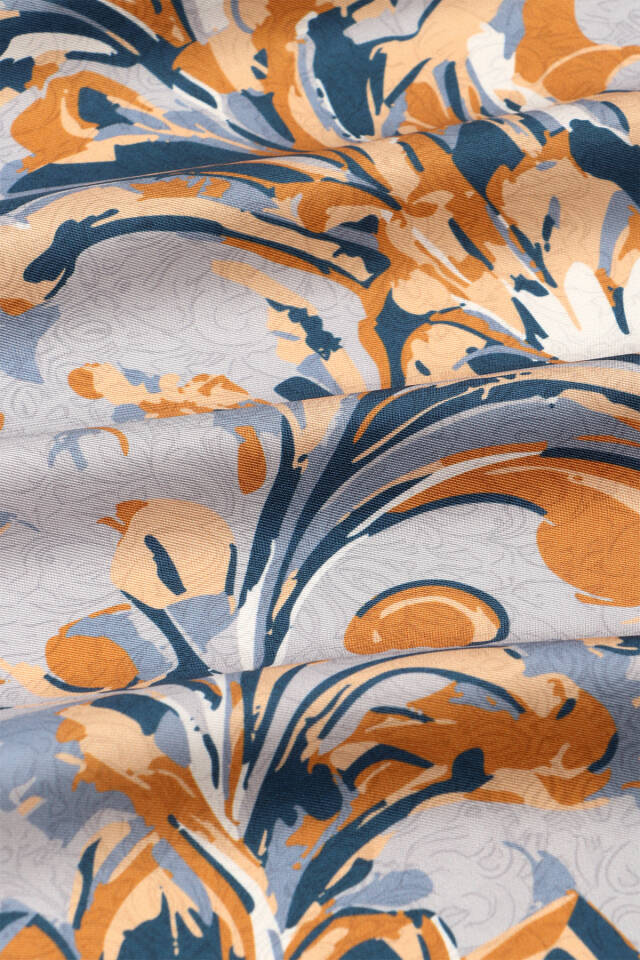 Ice Blue Flower Pattern Twill Silk Scarf - 3