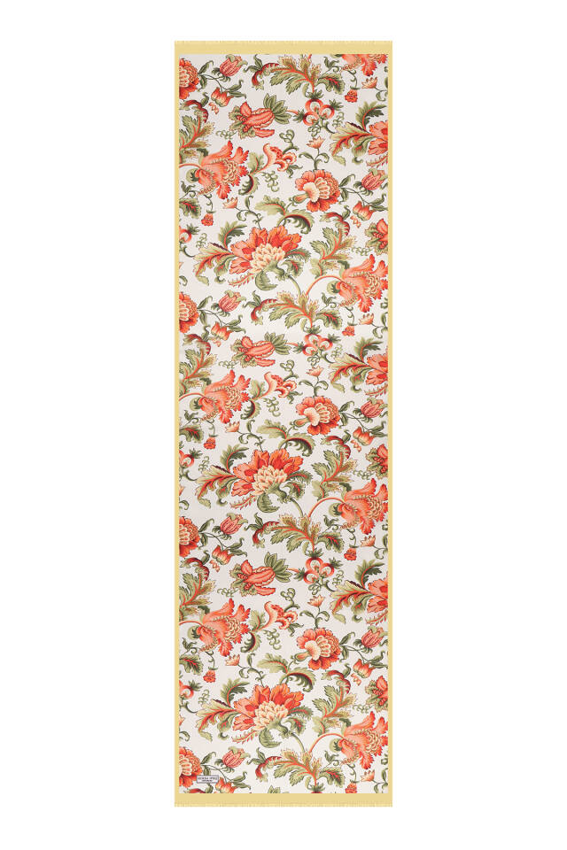 Acid Green Floral Pattern Voile Silk Scarf - 4