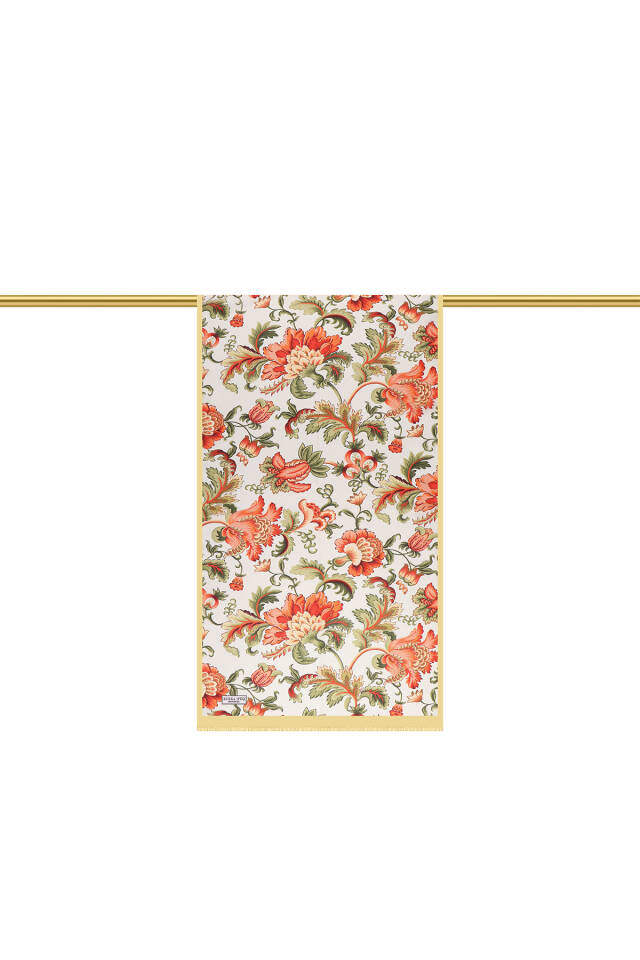 Acid Green Floral Pattern Voile Silk Scarf - 3