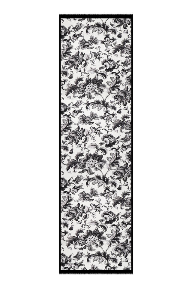 Black Floral Pattern Voile Silk Scarf - 4
