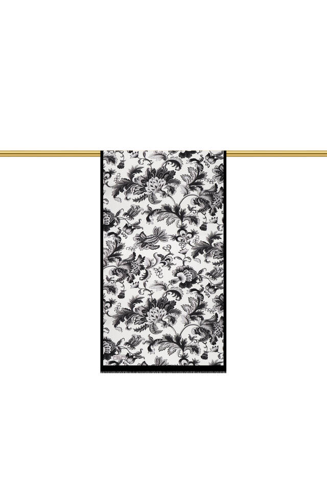 Black Floral Pattern Voile Silk Scarf - 3