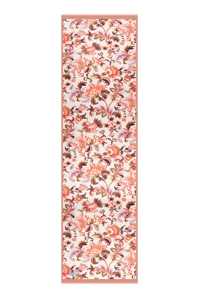 Brown Floral Pattern Voile Silk Scarf - 4