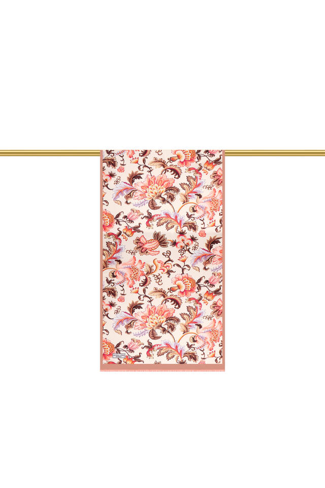 Brown Floral Pattern Voile Silk Scarf - 3