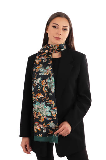 Green Floral Pattern Voile Silk Scarf 