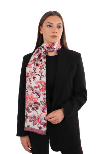 Damson Floral Pattern Voile Silk Scarf 