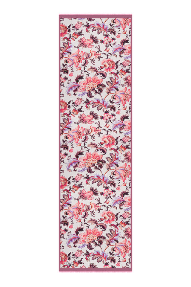 Damson Floral Pattern Voile Silk Scarf - 4