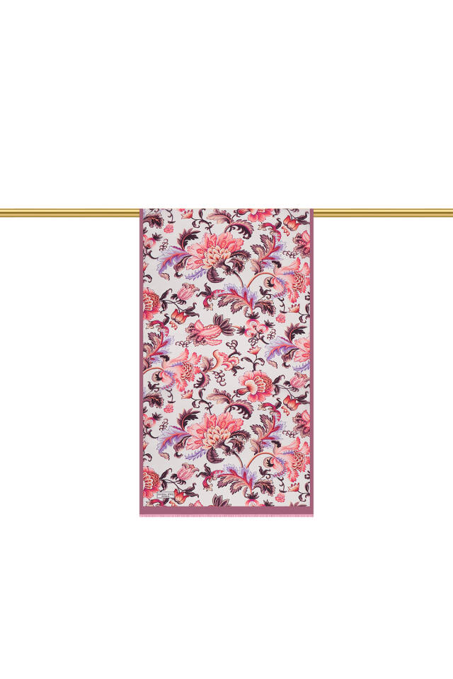 Damson Floral Pattern Voile Silk Scarf - 3