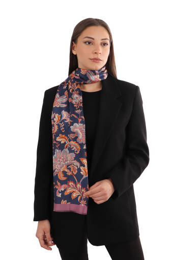 Dusty Rose Flower Pattern Voile Silk Scarf 