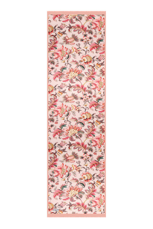 Salmon Floral Pattern Voile Silk Scarf - 4