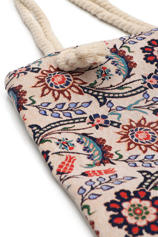 Flower Tulip Pattern Tapestry Shoulder Bag - Thumbnail