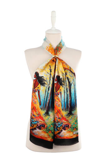 Orange Forest Pattern Silk Scarf 