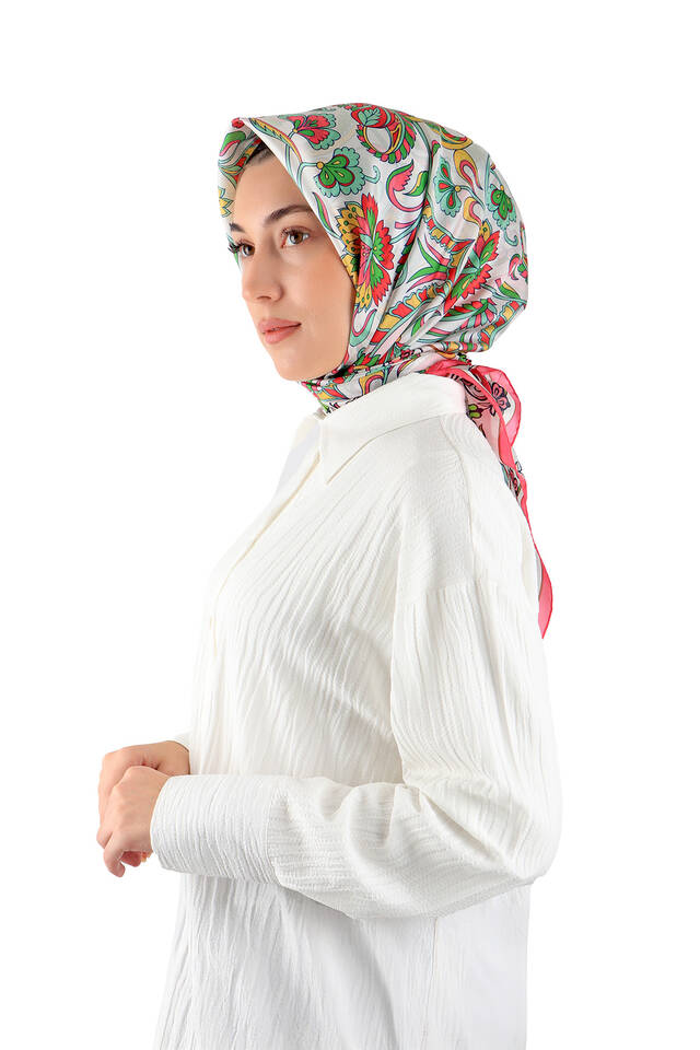 Fuchsia Floral Pattern Voile Silk Square Scarf - 2