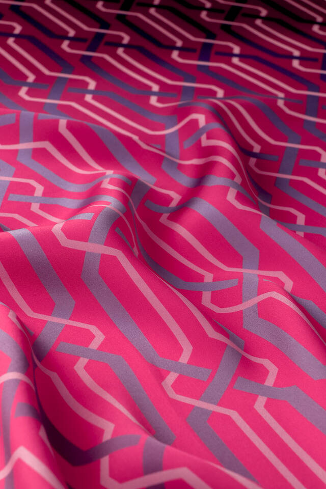 Fuchsia Knitted Pattern Sura Silk Square Scarf - 2