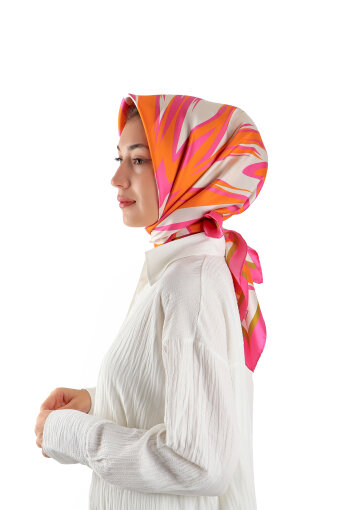 Fuchsia Nilsu Pattern Twill Silk Square Scarf 