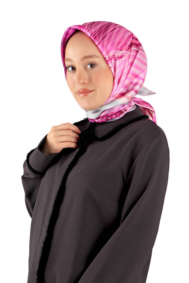 Fuchsia Rainbow Pattern Sura Silk Square Scarf - 2