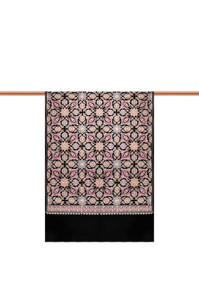 Black Fully Embroidered Suzani Wool Shawl - 3
