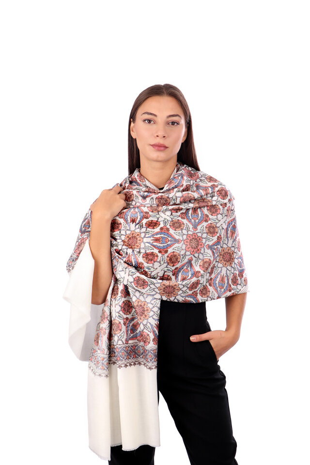 Cream Fully Embroidered Suzani Wool Shawl - 1