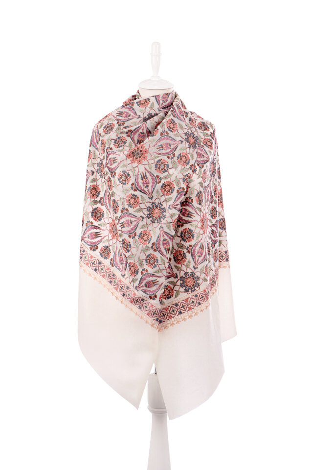 Cream Fully Embroidered Suzani Wool Shawl - 2