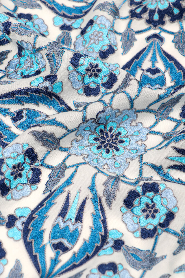 Blue Fully Embroidered Suzani Wool Shawl - 4