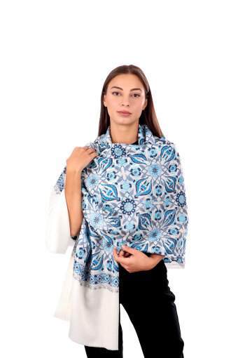 Blue Fully Embroidered Suzani Wool Shawl 
