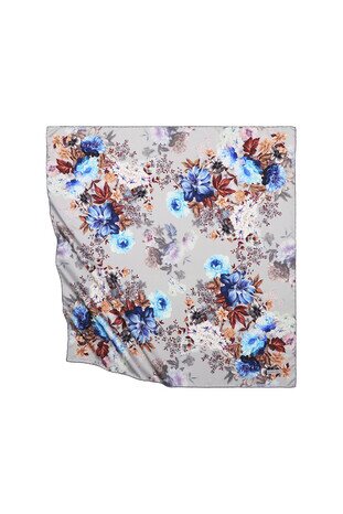 Gri Fulya Desen İpeksi Eşarp 