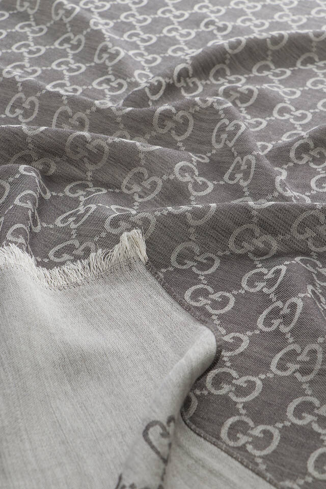 Gri G Desen Yün İpek Şal - 4