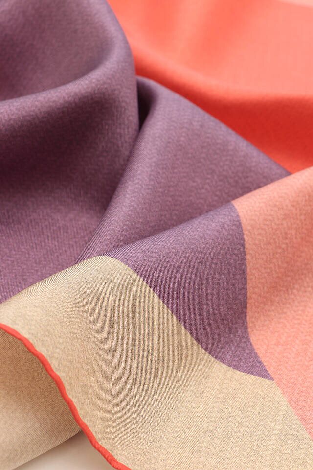 Narçiçeği Mor Geometrik Desen Twill İpek Eşarp - 3