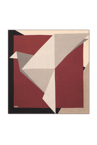 Siyah Bordo Geometrik Desen Twill İpek Eşarp 