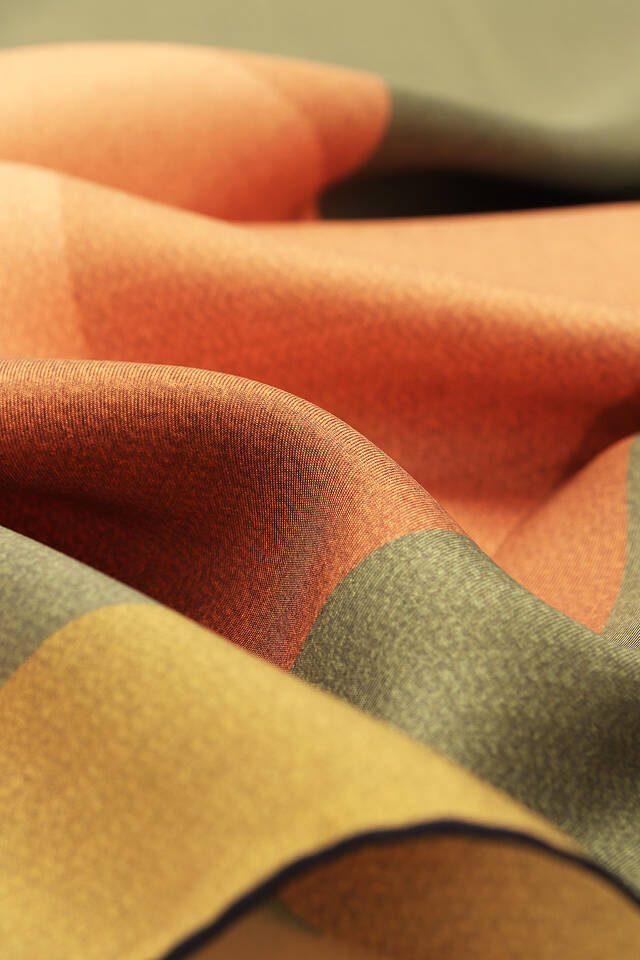 Yeşil Haki Geometrik Desen Twill İpek Eşarp - 3