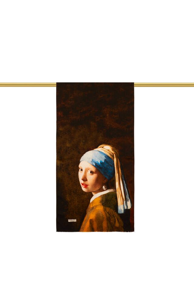 Girl With Black Pearl Earring Silk Painting Foulard - 3