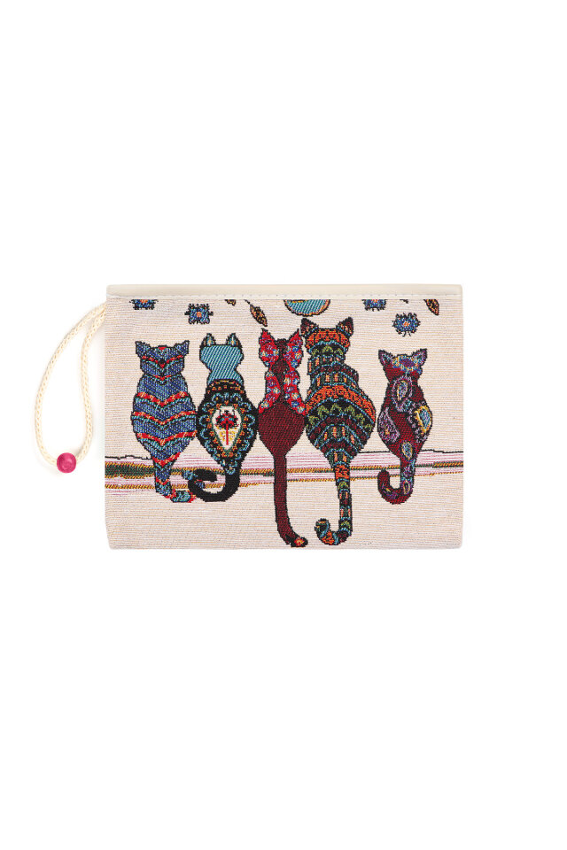 Kedi Desen Goblen Cüzdan - Bursa İpek