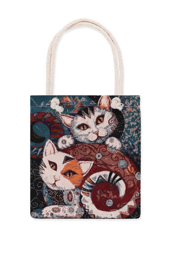 Kedi Desen Goblen Omuz Çantası 