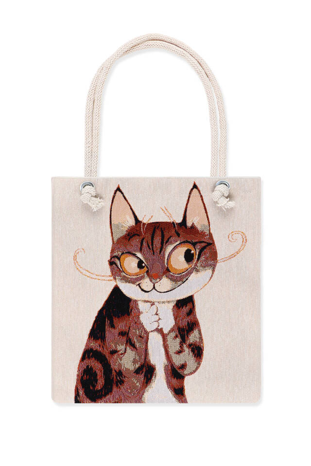 Kedi Desen Goblen Omuz Çantası - Bursa İpek