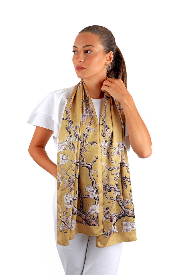 Gold Almond Blossom Silky Foulard - 2