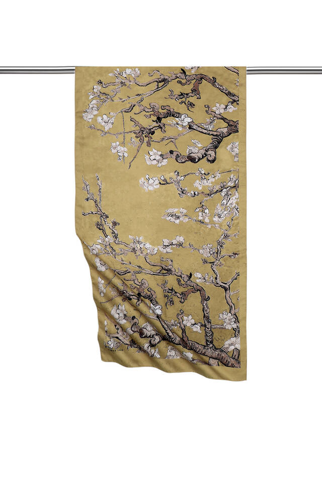 Gold Almond Blossom Silky Foulard - Bursa İpek
