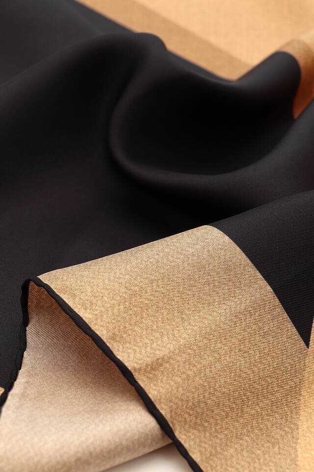 Gold Black Geometric Pattern Twill Silk Square Scarf - 3