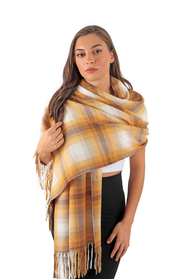 Gold Brown Patterned Winter Shawl - 2