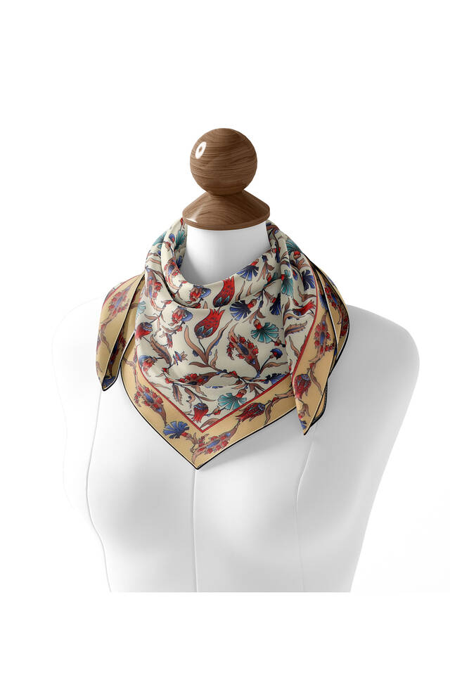 Gold Carnation Tulip Pattern Soft Square Scarf - 2
