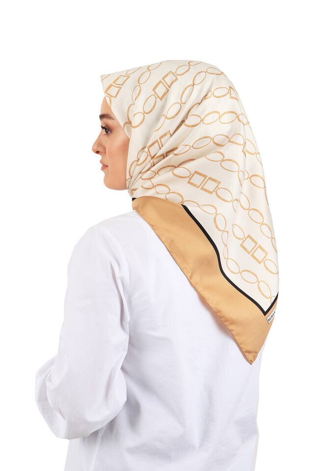 Gold Chain Pattern Twill Silk Square Scarf - 2