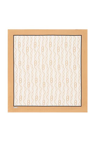 Gold Chain Pattern Twill Silk Square Scarf - Thumbnail