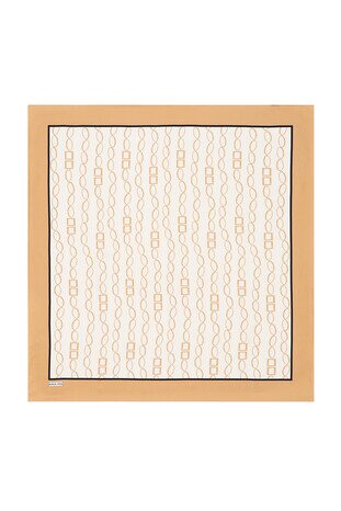 Gold Chain Pattern Twill Silk Square Scarf 