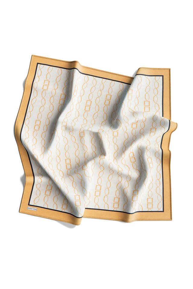 Gold Chain Pattern Twill Silk Square Scarf - 4