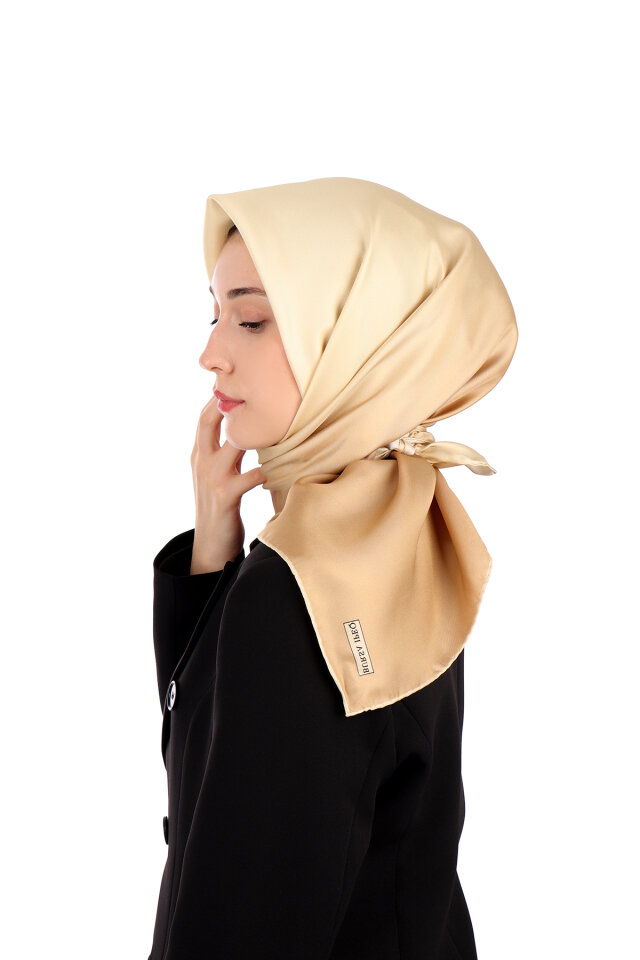 Gold Cream Gradient Twill Silk Square Scarf - 2