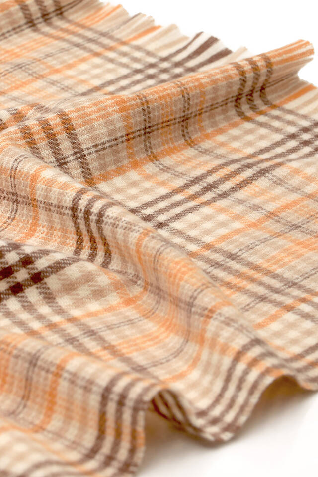 Gold Cream Plaid Pattern Winter Shawl - 4