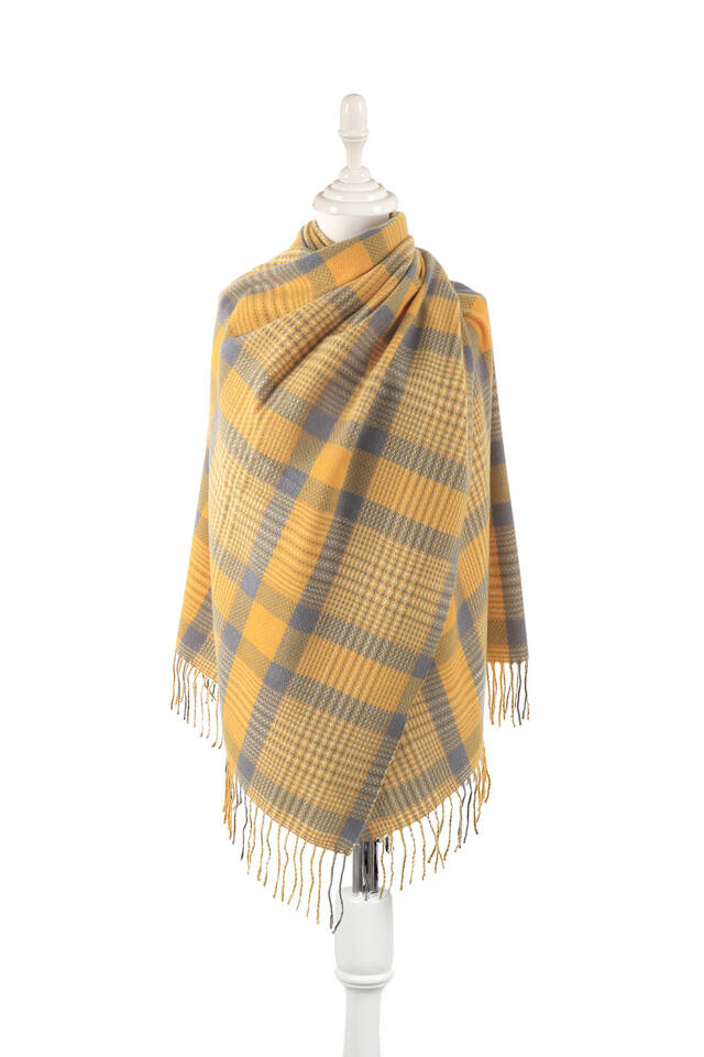 Gold Gray Patterned Winter Shawl - Bursa İpek