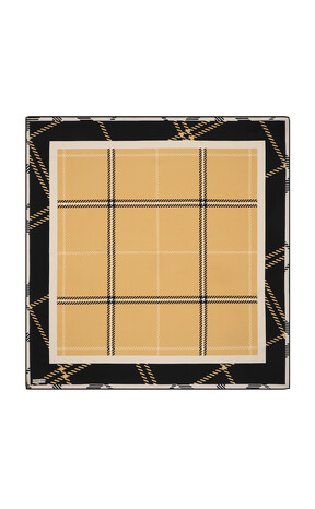 Gold Plaid Pattern Twill Silk Square Scarf 