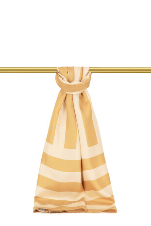 Gold Stripe Pattern Twill Silk Scarf 